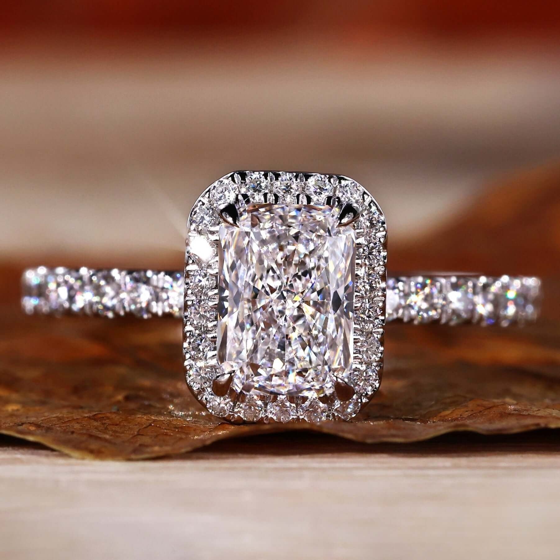 Lab Grown Elongated Radiant Cut White Diamond Halo Engagement Gold Ring Shree Diamond Mfg